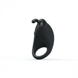 Эрекционное кольцо "Pretty Love Rabbit" с клиторальным стимулятором в виде зайки, черное