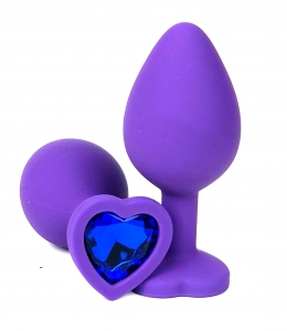 Пробка с синим кристаллом "Vandersex Heart" фиолетовая, S
