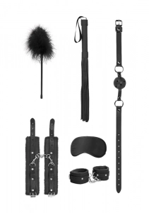 Набор БДСМ-девайсов черный "Ouch" наручники, плеть, кляп, маска, ласкалка
