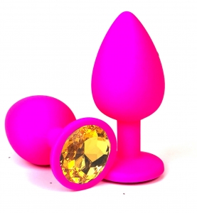 Пробка с желтым кристаллом "Vandersex" розовая, L