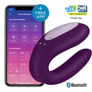 Вибратор для двоих "Satisfyer Double Joy" + приложение, фиолетовый