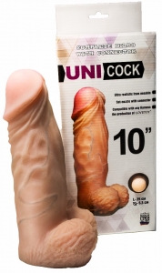 Насадка на страпон "Uni Cock 10" реалистичная, с мошонкой