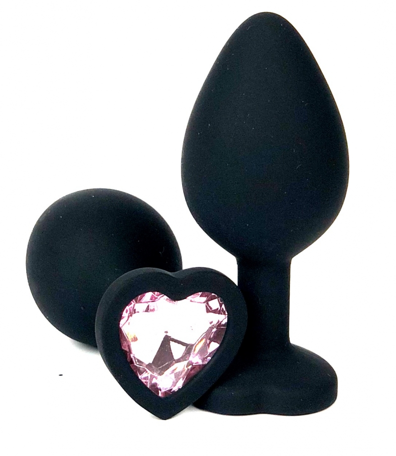 Пробка с нежно розовым кристаллом "Vandersex Heart" черная, L 
