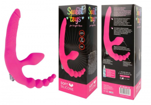 Безремневой страпон с анальным стимулятором "Sweet Toys" с вибрацией, розовый